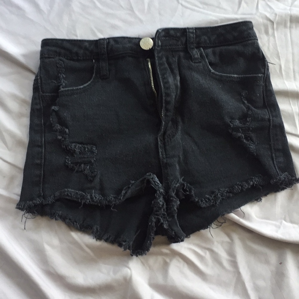 high waisted black denim shorts